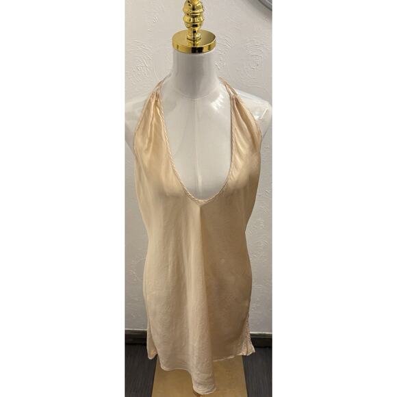 Vintage Victorias Secret Cream Silk Halter Chemise With Plunging Neckline XL - Picture 1 of 8